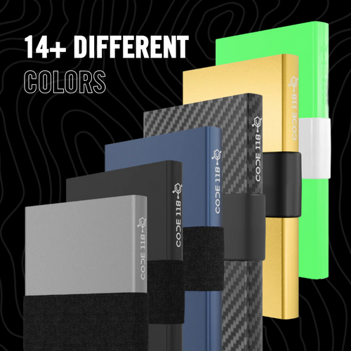 CODE 118 wallet lineup with 14 plus different colors