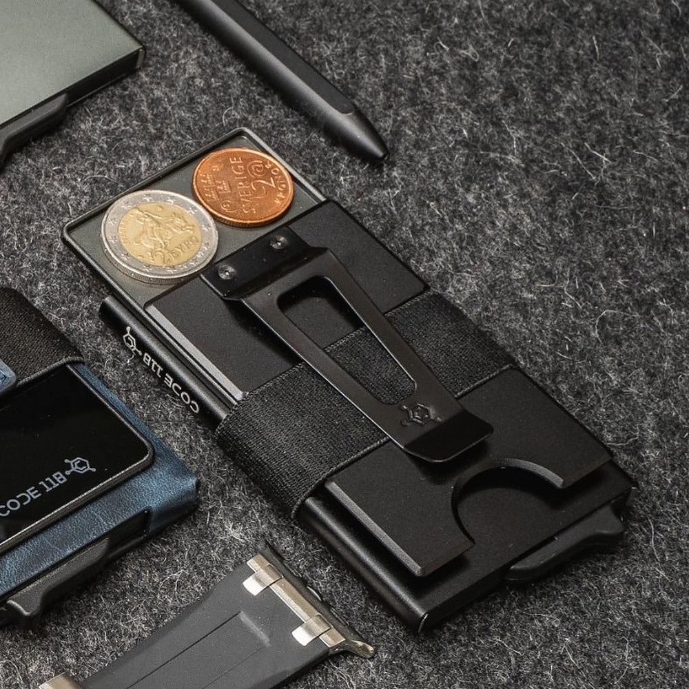 Stash Tray holding coins in a CODE 118 Wallet